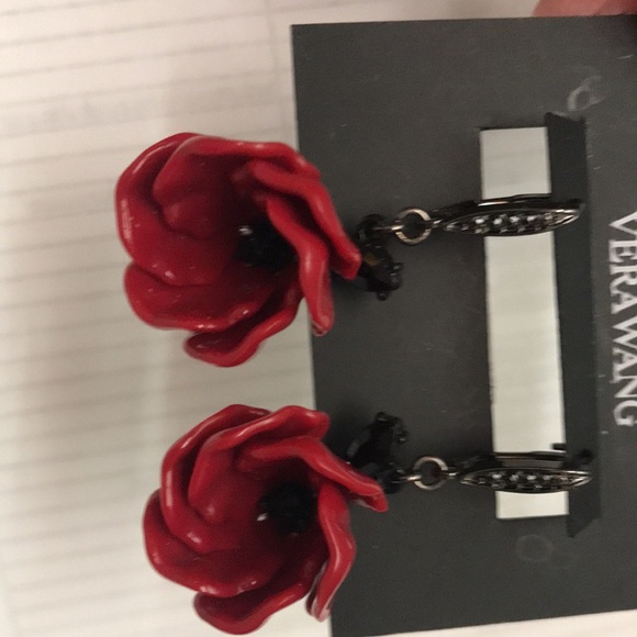 Vera Wang Simply Vera Wang. Red flowers earrings for pierced ears. - Picture 2 of 3